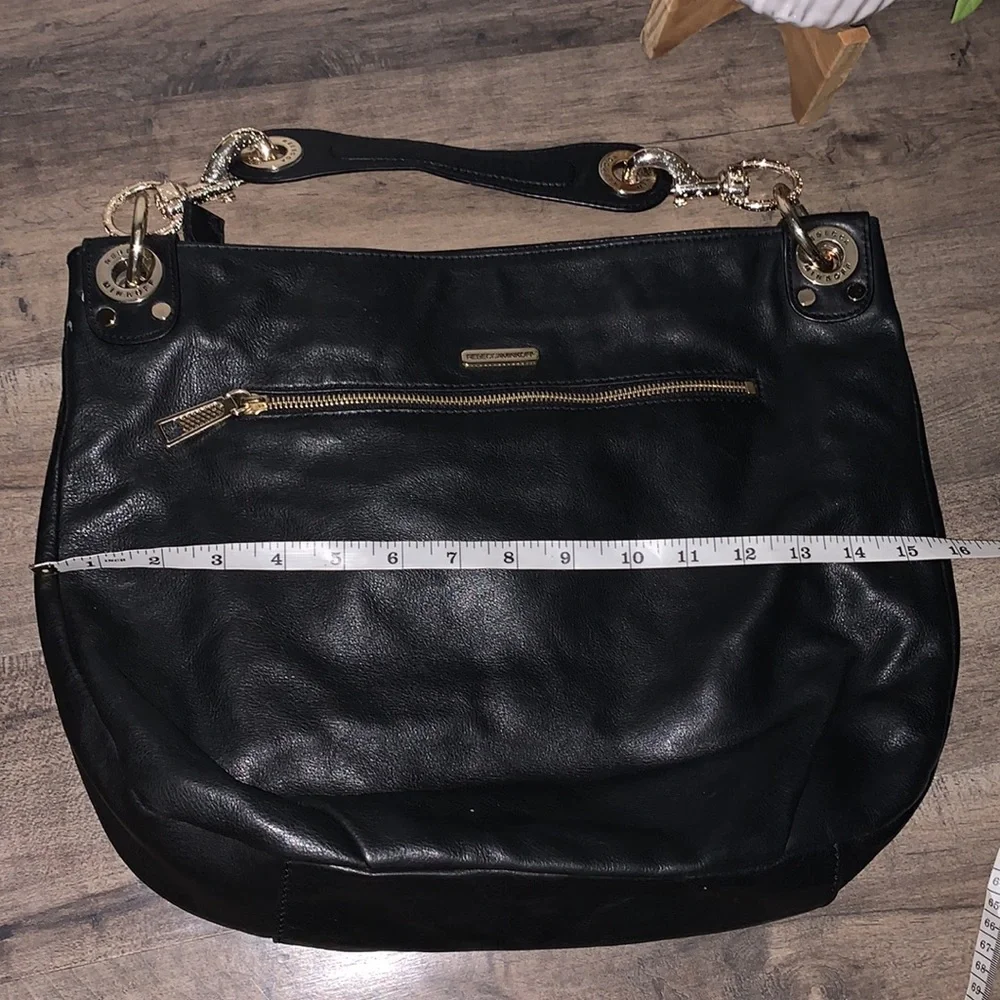 REBECCA MINKOFF BLACK LEATHER GOLD STUDDED HANDBAG - Picture 5 of 10